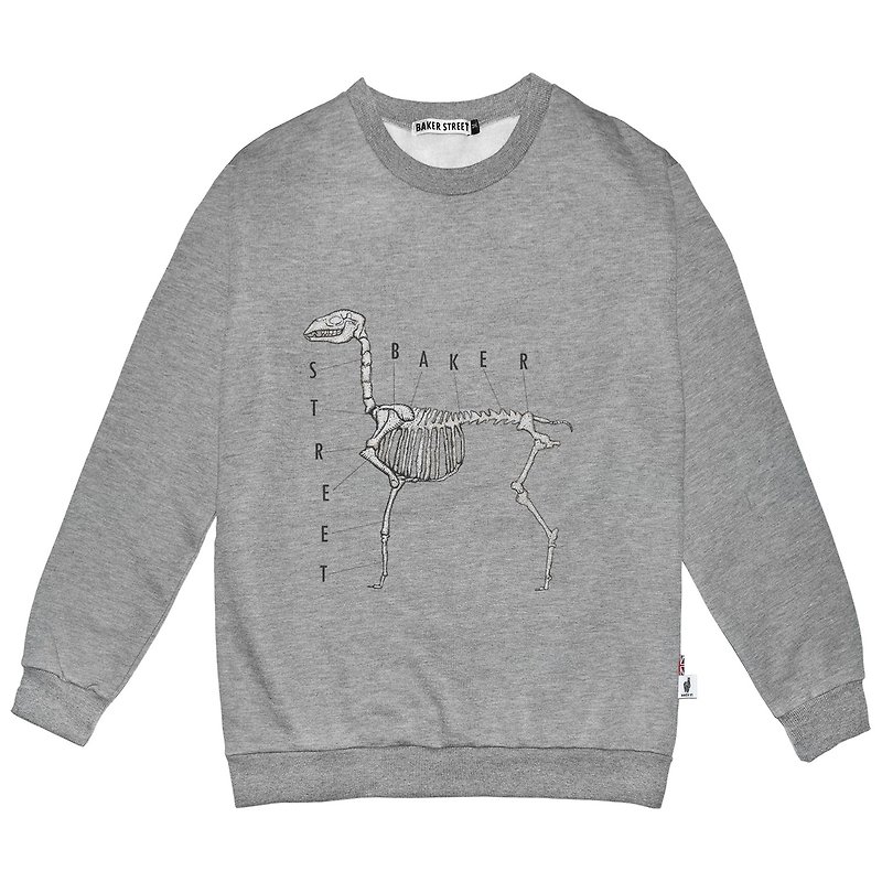 British Fashion Brand -Baker Street- Alpaca Bone Printed Sweatshirt - เสื้อฮู้ด - ผ้าฝ้าย/ผ้าลินิน สีเทา