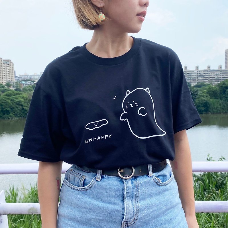 Mao Mao Ghost -T-shirt - เสื้อยืดผู้หญิง - ผ้าฝ้าย/ผ้าลินิน สีดำ
