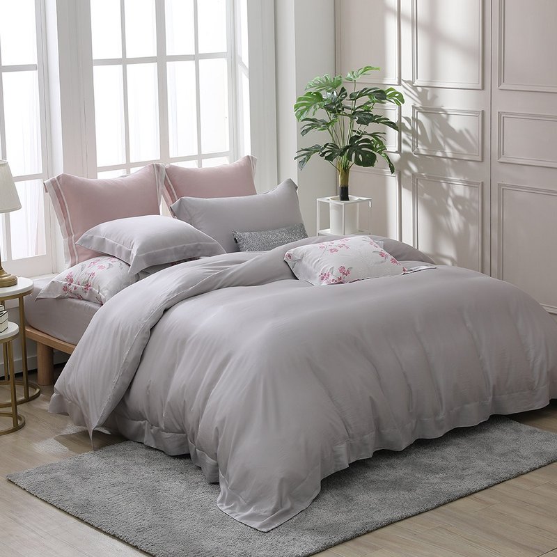 HOYACASA 100 count ultra-thin Tencel quilt cover bed bag set of four - urban gray - เครื่องนอน - วัสดุอีโค สีเทา