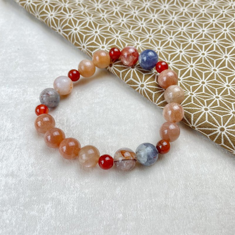 Red Gum Flower Healthy Movement Vitality Natural Crystal Japanese Handmade Gift Energy Stone Bracelet - สร้อยข้อมือ - คริสตัล สีส้ม