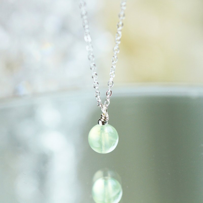 葡萄石 純銀 水晶項鍊 鎖骨鍊 8月誕生石 女生禮物 生日禮物 - 項鍊 - 純銀 綠色