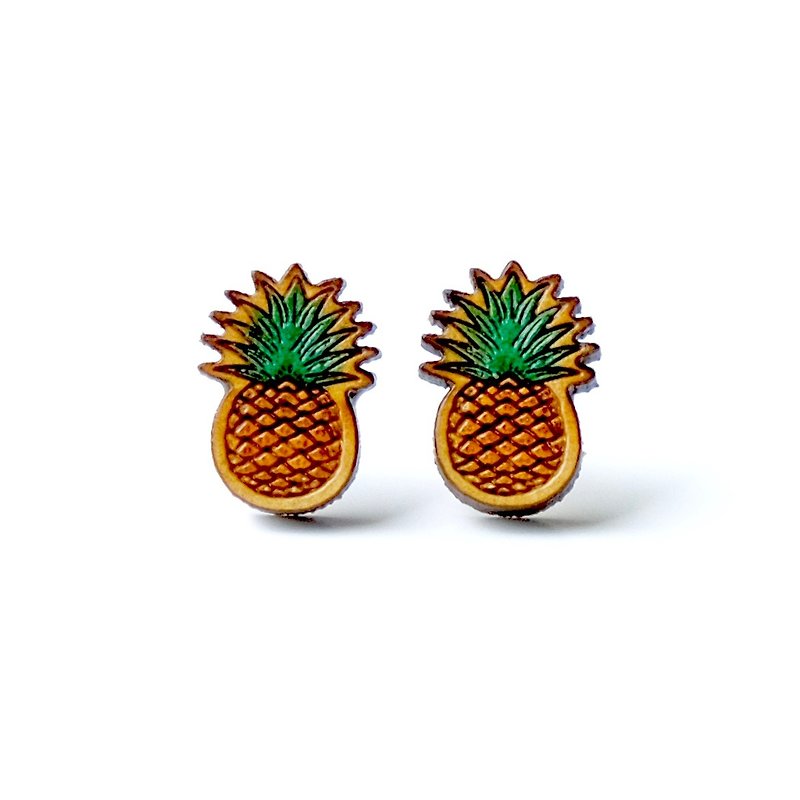 Painted wood earrings-Pineapple - Earrings & Clip-ons - Wood Yellow