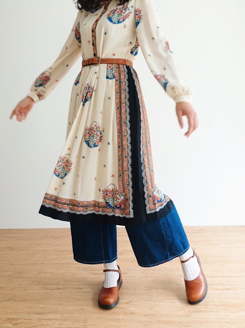 Vintage / 長袖洋裝 no.74 - 連身裙 - 聚酯纖維 黃色
