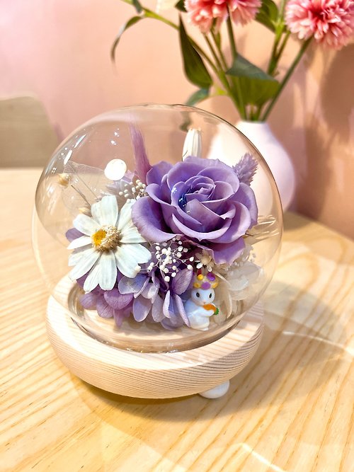 花逸設計 huayi flower design 兔子與花冠/永生花/乾燥花/夜燈/玻璃盅/玻璃罩