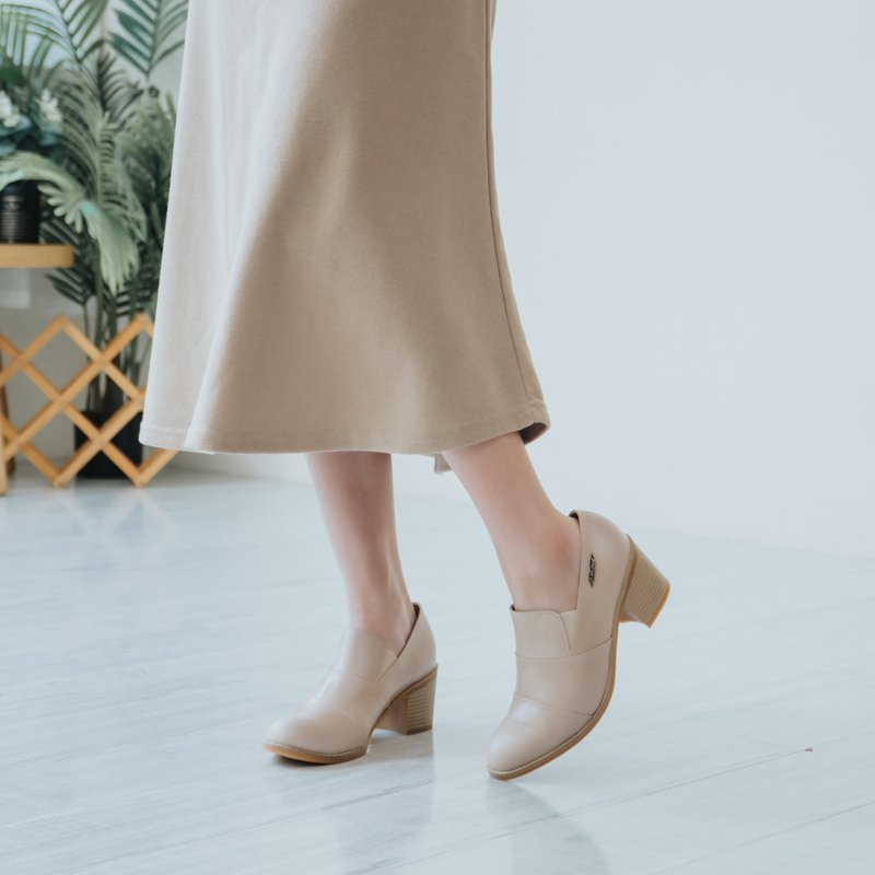 [Elegant Temperament] MIT elegant lady boots. Genuine Leather. Naked skin 7801 - Women's Booties - Genuine Leather Khaki