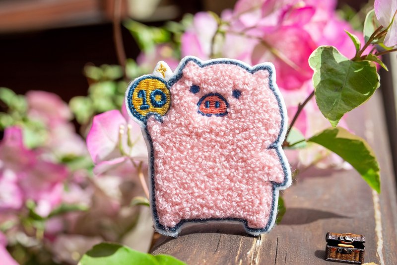 刺繡貼紙【金幣豬】立體刺繡 DND - 貼紙 - 其他人造纖維 粉紅色
