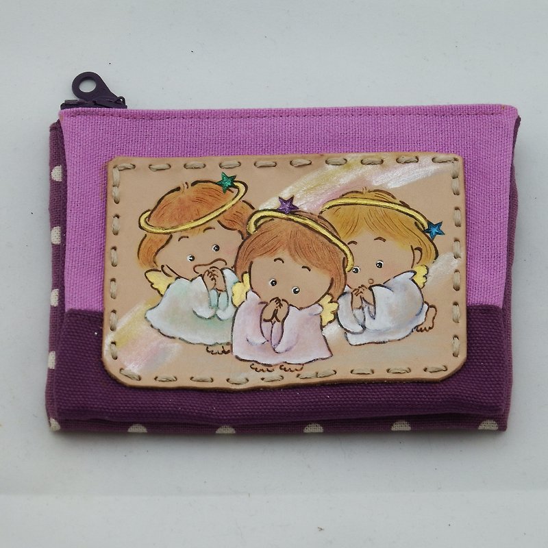 Multilayer leather wine bag fabric purse ☆ Angels 5 - กระเป๋าใส่เหรียญ - หนังแท้ สีม่วง