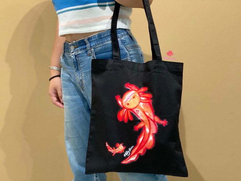 【禮物首選】六角恐龍Hobby長形肩背黑色帆布袋 - 手提包/手提袋 - 棉．麻 黑色