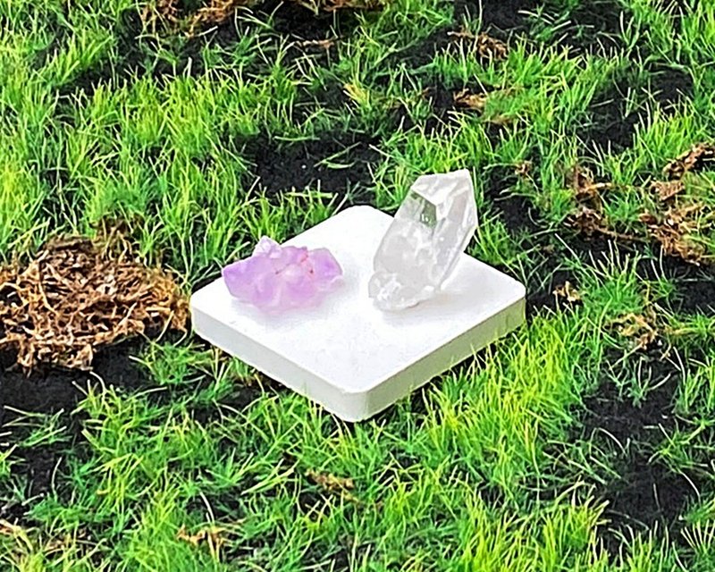 天然原礦冰透白水晶柱 夢幻紫晶骨幹晶花 能量套組 療癒 招財開運 - 擺飾/家飾品 - 水晶 多色