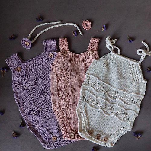 Usfura Design Baby white romper, Pink cotton baby romper, Lilac lace handmade romper.