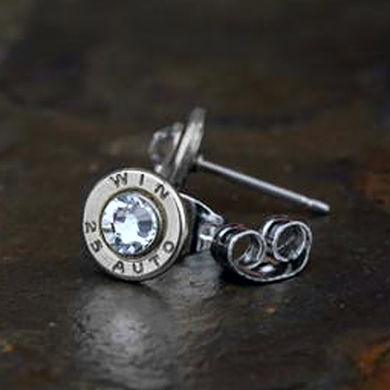 Bullet Designs 25 caliber bullet rhinestone earrings / retro metal personality ear pin earrings - Earrings & Clip-ons - Other Metals 