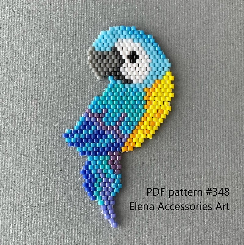 Beaded Parrot brick stitch PDF pattern for miyuki delica 11/0 seed beads #348 - งานโลหะ/เครื่องประดับ - ไข่มุก หลากหลายสี