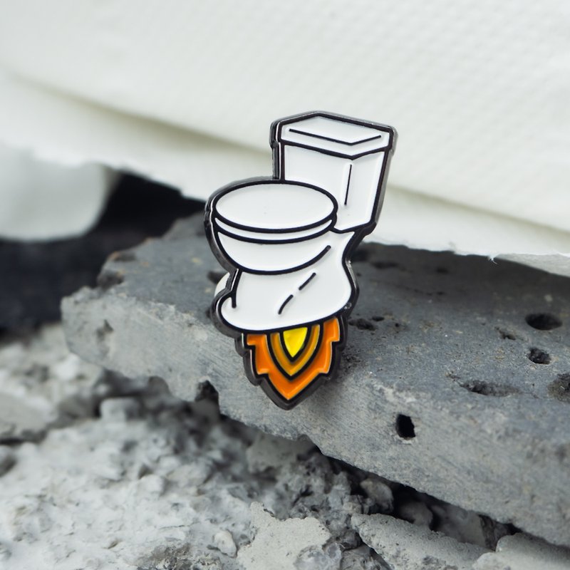Hot Shit Enamel Pin – Toilet Bowl Blast Off | 馬桶徽章 | 搞笑 | 便器のエナメルピン - Brooches - Other Metals White