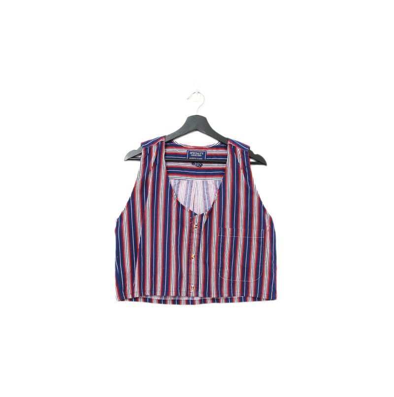Back to Green-再製水洗丹寧條紋背心 紅藍混 tt-13 vintage vest - 背心/無袖上衣 - 棉．麻 