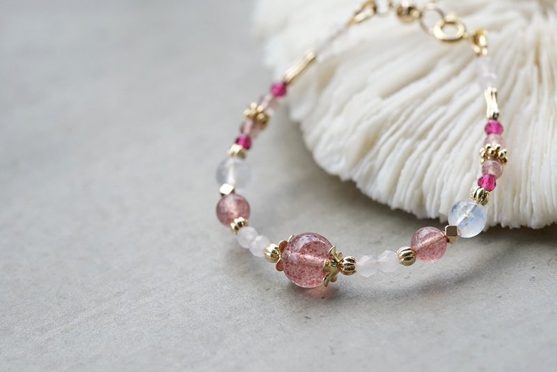 Coronation - 14K Gold Strawberry Crystal/Moonstone/Russian Tourmaline Bracelet - Bracelets - Semi-Precious Stones Pink