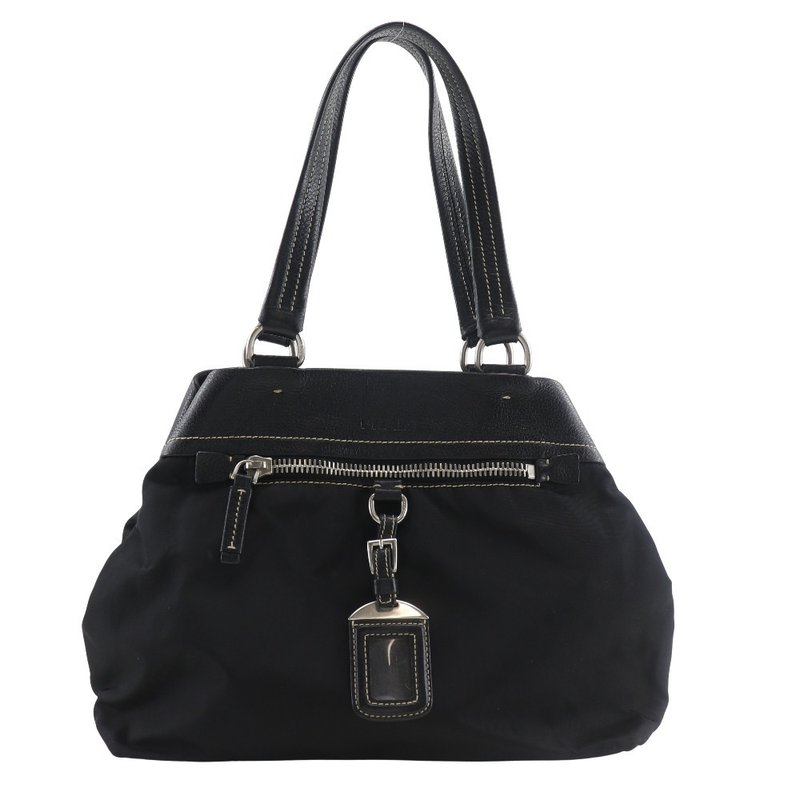 【日本直送】プラダ PRADA ロゴ型押し トートバッグ ナイロン×レザー 黒 レディース【中古】 - 手提包/手提袋 - 尼龍 黑色