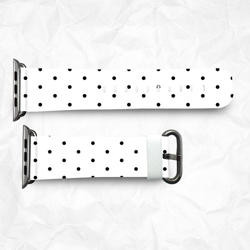 Black Polka Dot Apple Watch Leather Strap Apple Watch Special Leather Strap (BBSW072) - สายนาฬิกา - หนังแท้ 