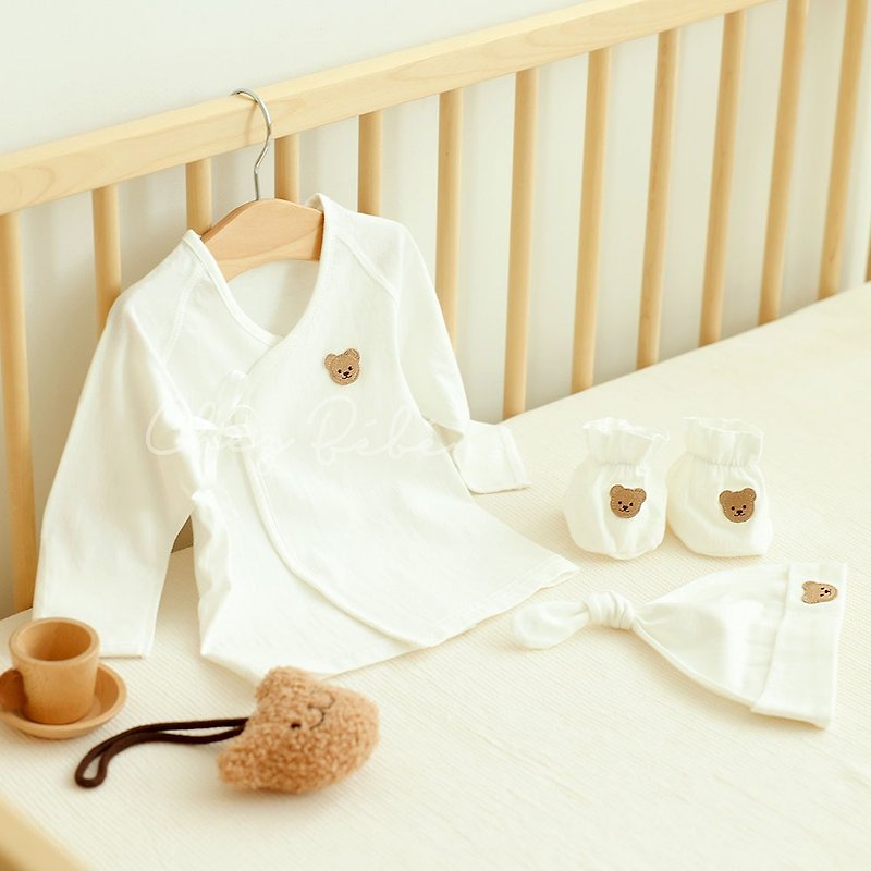 韓國Chezbebe 經典小熊嬰兒純棉三件服飾(含上衣+嬰兒帽+襪套) - 嬰幼兒玩具/毛公仔 - 棉．麻 