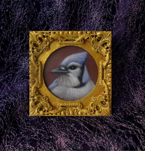 ブルージェイの鳥の絵画 額入り ギフトアイデア ミニアート