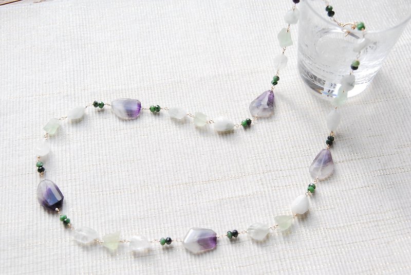 Cape amethyst and green Stone necklace 14kgf - Necklaces - Semi-Precious Stones Purple