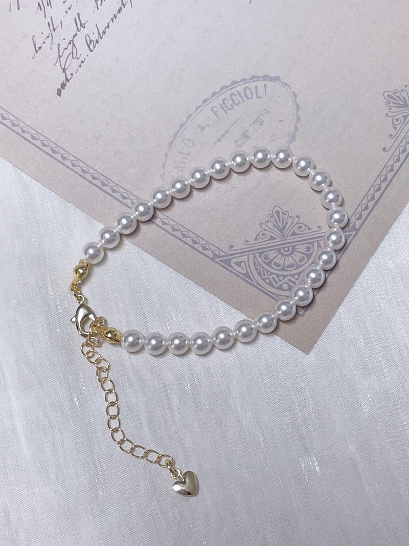 艾莉兒手作//施華洛世奇珍珠光澤白色14K鍍金可延長式 特價款 - 手鍊/手環 - 其他材質 透明