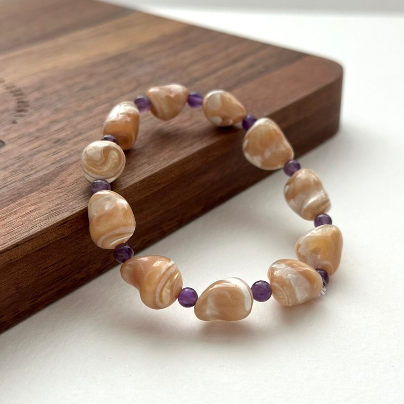 [Drifting Memories] Shell Amethyst Bracelet Wealth Luck Love Birthday Graduation Commemorative Gift - Bracelets - Shell Khaki