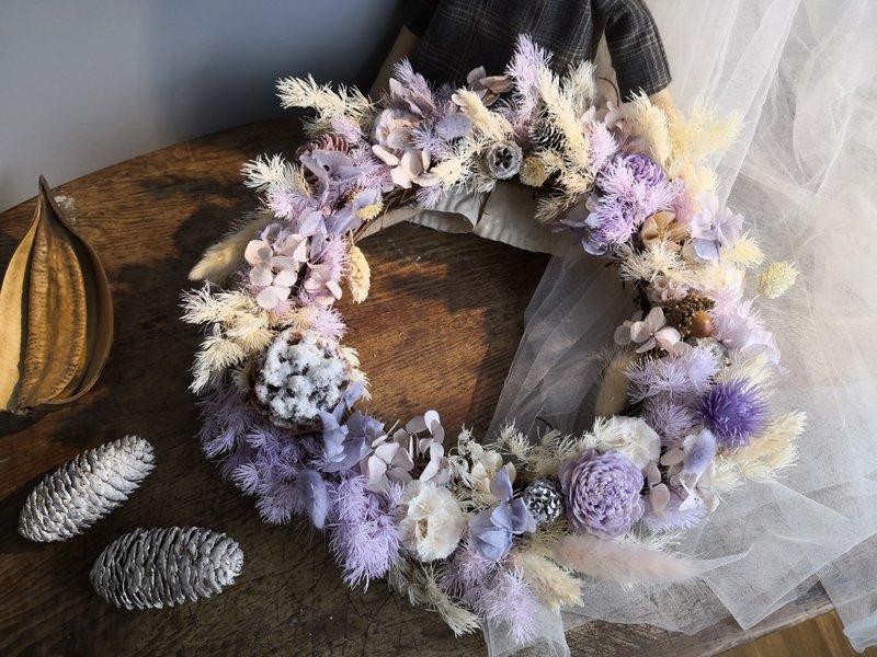 韓風 韓系 少女 聖誕 藤圈 花圈 門掛  夢幻 可愛 紫色 交換禮物 - 乾花/永生花 - 植物．花 紫色