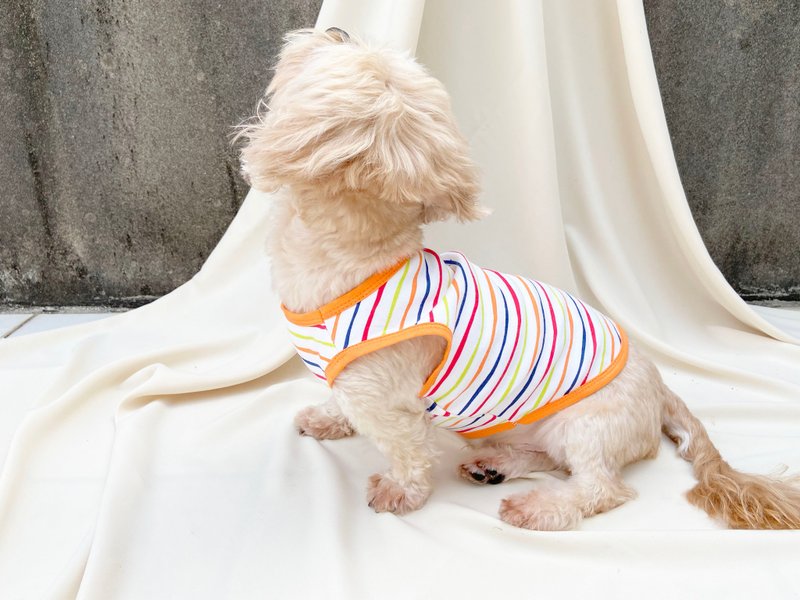 【Our Planet】Vest pet clothes with colorful lines - ชุดสัตว์เลี้ยง - ผ้าฝ้าย/ผ้าลินิน สีส้ม