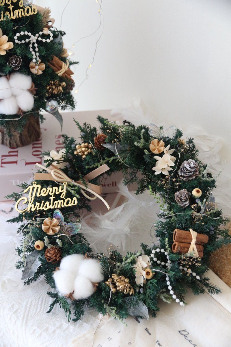 [Christmas Flower Gift] Christmas Garden Preserved Wreath Christmas Gift Exchange Gift Preserved Potted Flowers - ช่อดอกไม้แห้ง - พืช/ดอกไม้ สีเหลือง