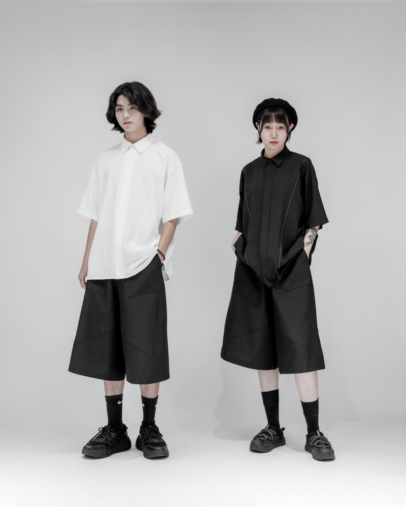 MUKK DESIGN 隱藏拉鍊撞色車線襯衫-白 - 男襯衫/休閒襯衫 - 聚酯纖維 白色