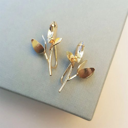 pilantha-jewelry 花朵耳環 14K鍍金耳環 施華洛世奇水晶耳環 手工製作