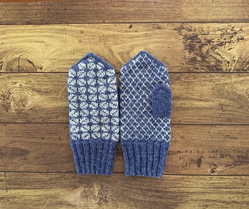ラトビア伝統柄のミトン　ネプチューン - 手套 - 羊毛 藍色
