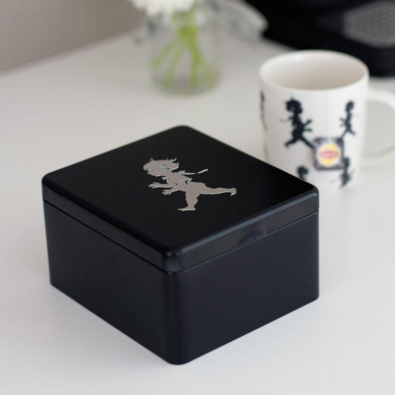 Tea Bag Jar 4-Compartment Black - กล่องเก็บของ - โลหะ 