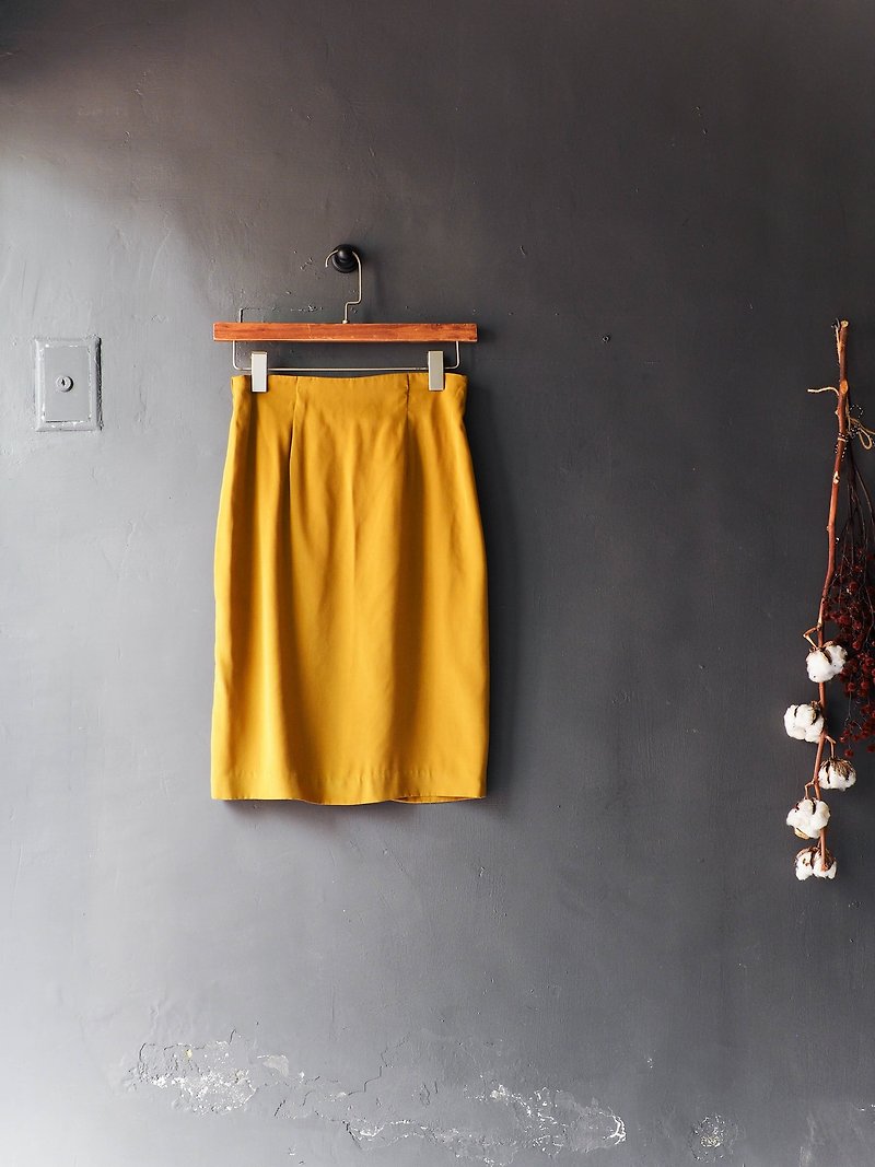 River Hill - mustard silk flavin face elegance of classic antique Japanese college student Straight skirt vintage dress vintage - Skirts - Silk Yellow