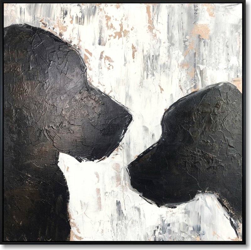 Abstract Dog Silhouette Oil Painting on Canvas - Black and White Fine Art - 壁貼/牆壁裝飾 - 壓克力 黑色