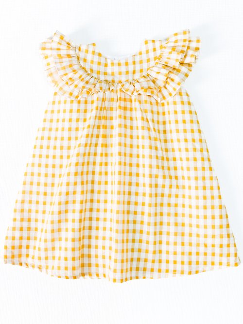 BOBO CHÉRIS 波波雪莉法式童裝 Camille法式經典黃格紋荷葉無袖洋裝