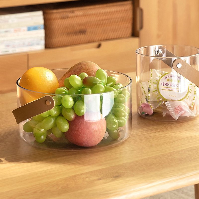 Lazy Corner Leather Handle Transparent Fruit Basket/Champagne Ice Bucket (Large) - Storage - Plastic Transparent