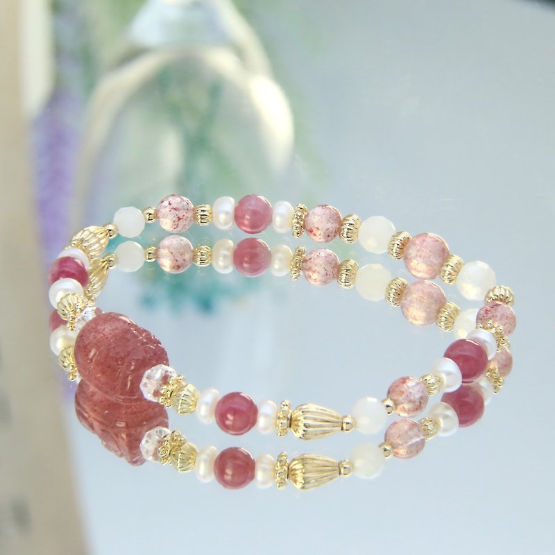 Spring is coming | I am very happy to be loved by you | Pixiu Pink Tourmaline | Improve self-confidence and the courage to love - Bracelets - Crystal Pink