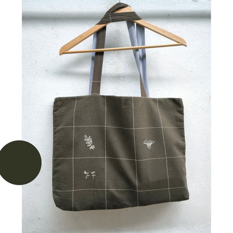 Embroidery | Cotton | Greenish brown shoulder bag - 其他 - 棉．麻 綠色