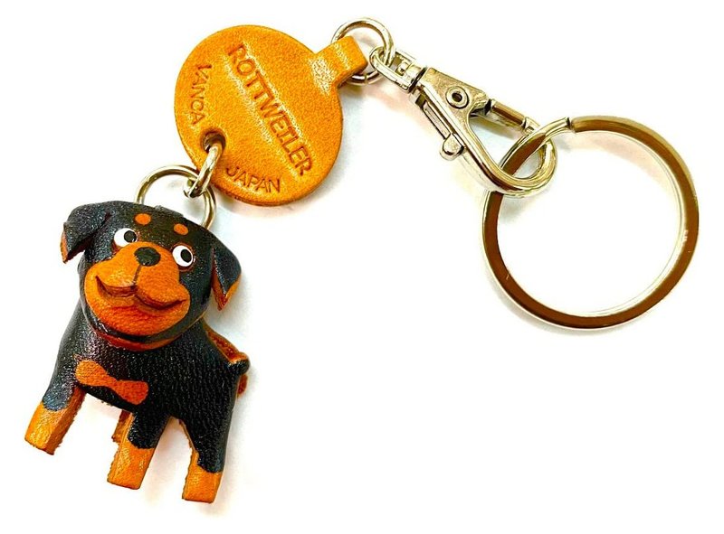 ROTTWEILER Leather Keychain handmade in Japan lead charm collar charm VANCA - ที่ห้อยกุญแจ - หนังแท้ สีนำ้ตาล