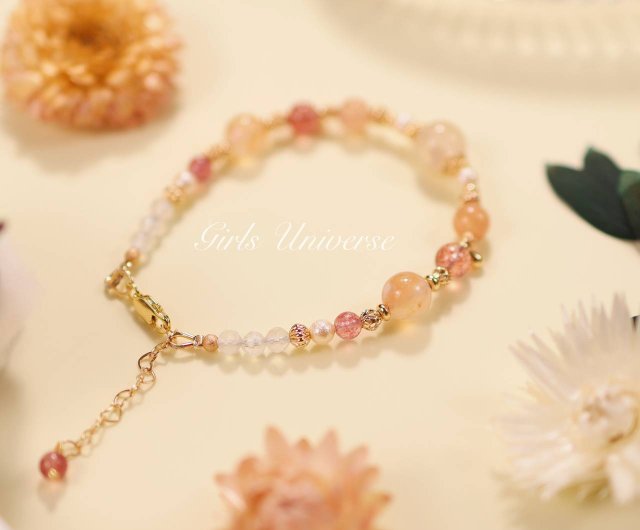 バタークッキー。桜瑪瑙コットンパールストロベリークリスタル14K