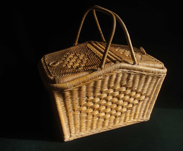 OLD-TIME】初期の中古台湾ラタンピクニックバスケット - ショップ OLD
