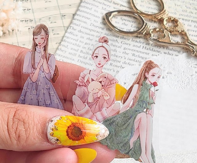 シール オシャレ PETテープ 女の子 装飾 コラージュシール 七色