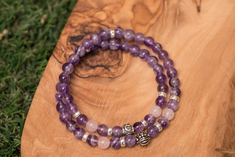 Pixiu series. Wisdom and abundance. Double-layer amethyst 6mm brave bracelet. - Bracelets - Crystal Purple