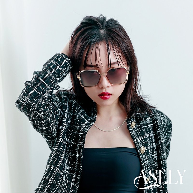 ASLLY 方形漸層墨鏡 | 鐵觀音奶茶 - 太陽眼鏡/墨鏡 - 其他金屬 卡其色