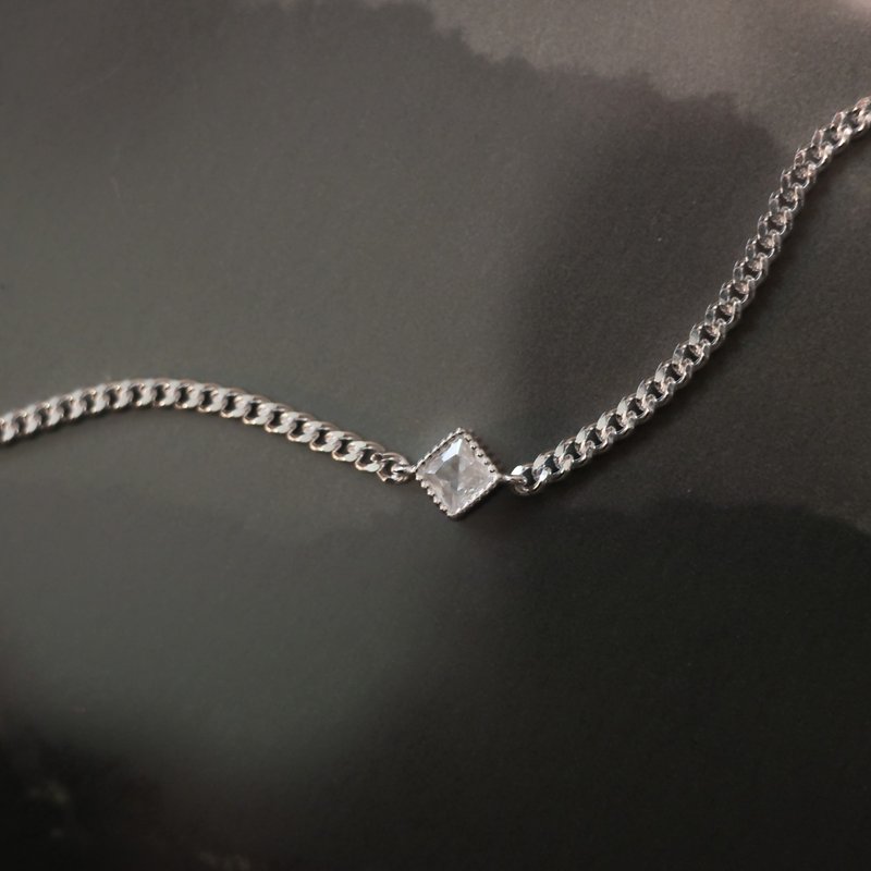 925 sterling silver black/white square diamond bracelet two-color free gift box packaging Mother's Day gift birthday gift - Bracelets - Sterling Silver Silver