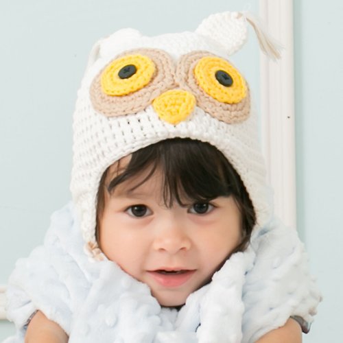 Cutie Bella 美好生活精品館 Cutie Bella手工編織帽Owl-Cream/Yellow Eyes