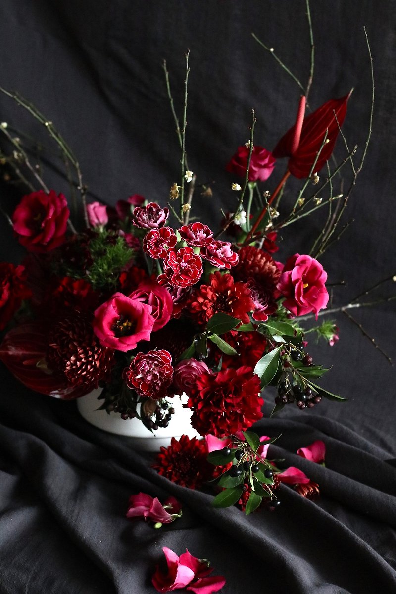 絲絨紅歐式自然盆花 鮮花 - 乾燥花/永生花 - 植物．花 紅色
