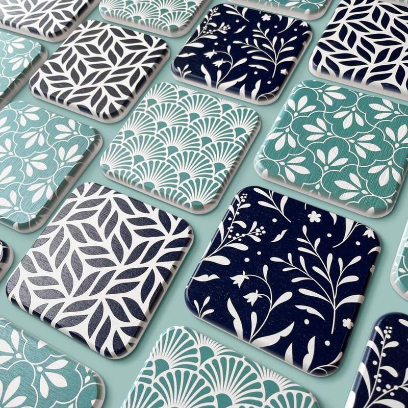 NightSky | 台灣製和風珪藻土吸水杯墊 (藍色 / 綠色) - 杯墊 - 其他材質 