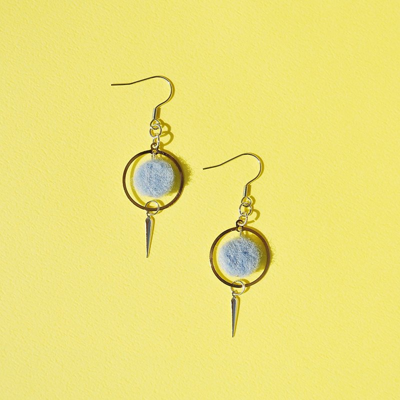 Elegant style round wool felt earrings - Earrings & Clip-ons - Wool Blue